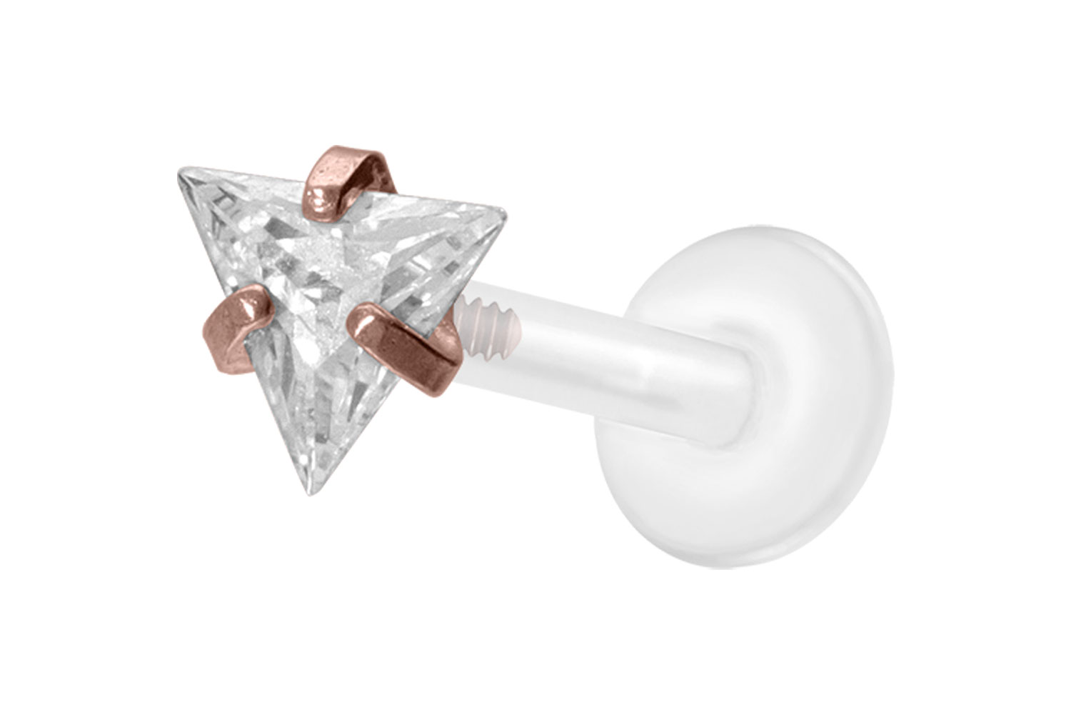 PTFE Labret Piercing mit Innengewinde + Titan-Aufsatz EINGEFASSTES KRISTALLDREIECK